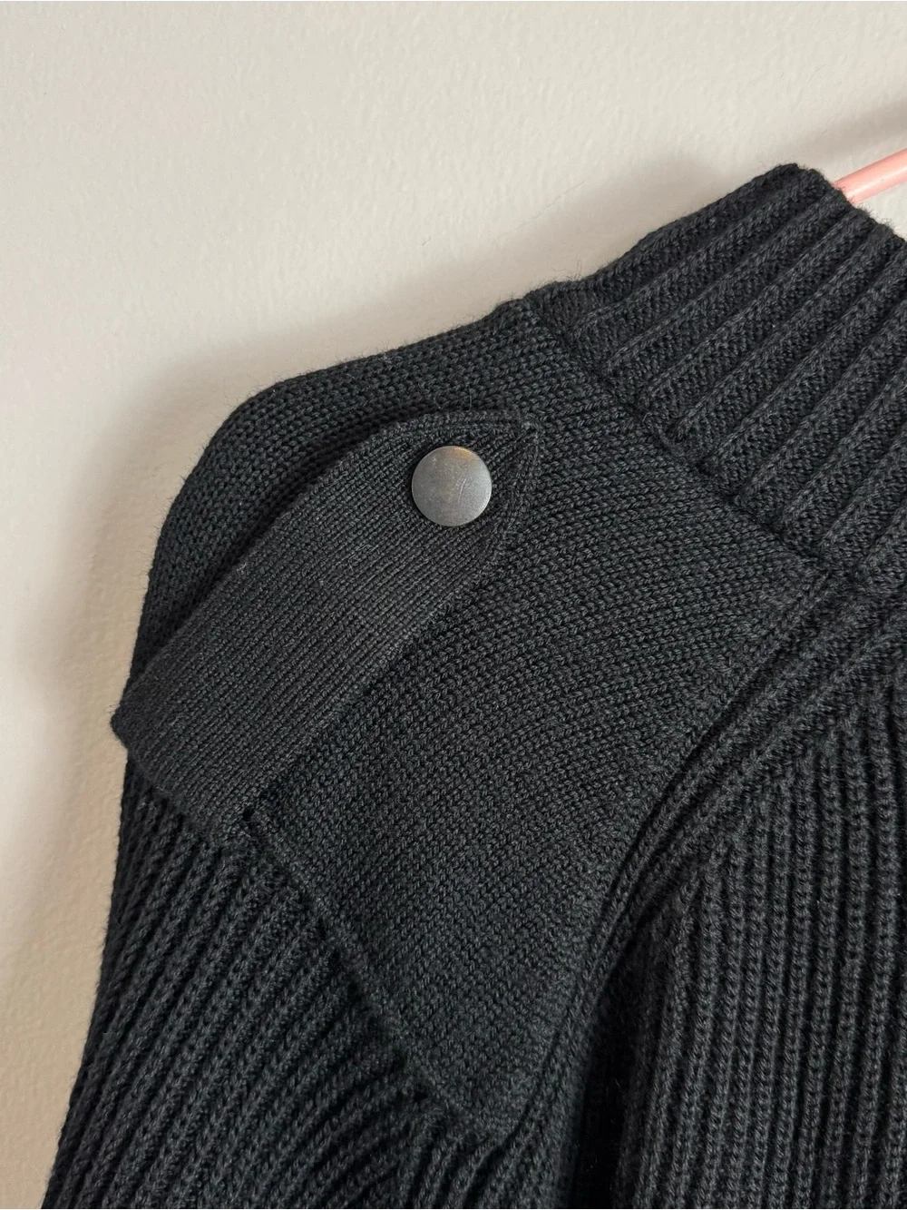 Banana Republic 100% Wool Black Fisherman’s Knit Quarter Zip Sweater Size Large